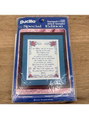 Bucilla VTG The Lords Prayer Stamped Cross Stitch Sampler Kit 64200 Special Ed